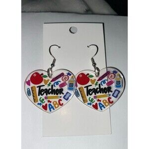 Teacher Earrings School Jewelry ABC Heart Shaped Whimiscal Funky Fun Unusual